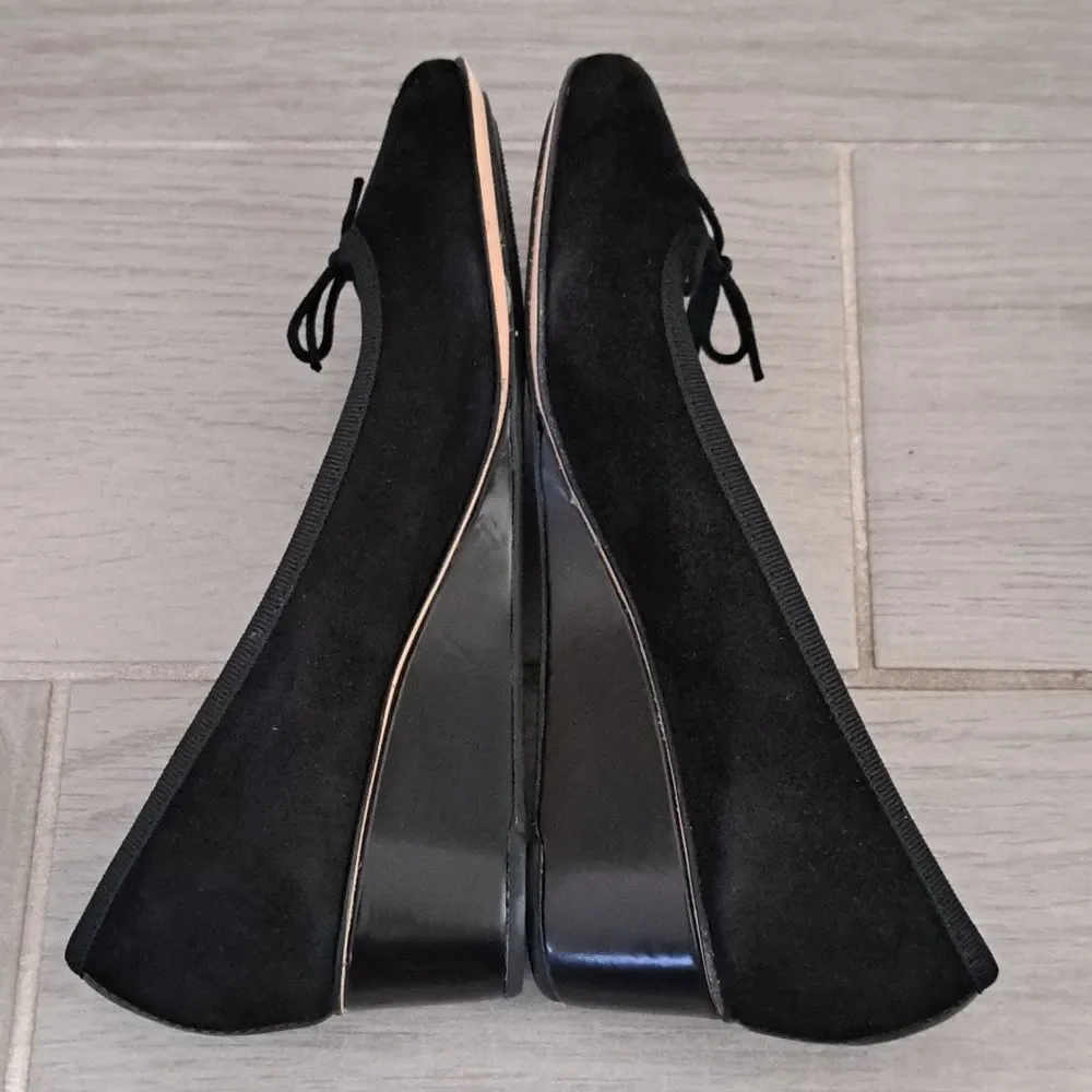 *Rare* Repetto Norma Black Suede Ballet Wedge Pumps with Bow Detail Size 5